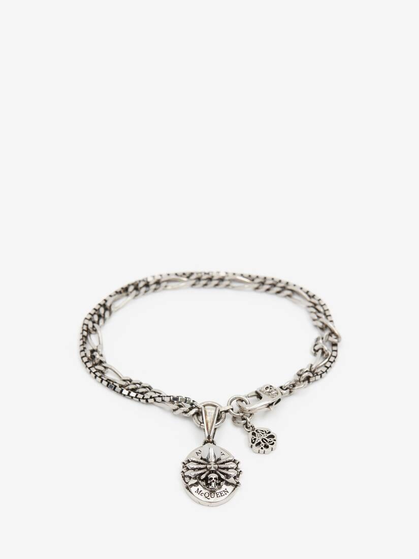 Men's Spider Skull Chain Bracelet in Antique Silver - 2
