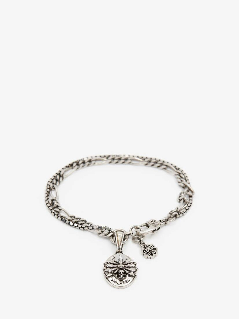 Alexander McQueen Men's Spider Skull Chain Bracelet in Antique Silver outlook
