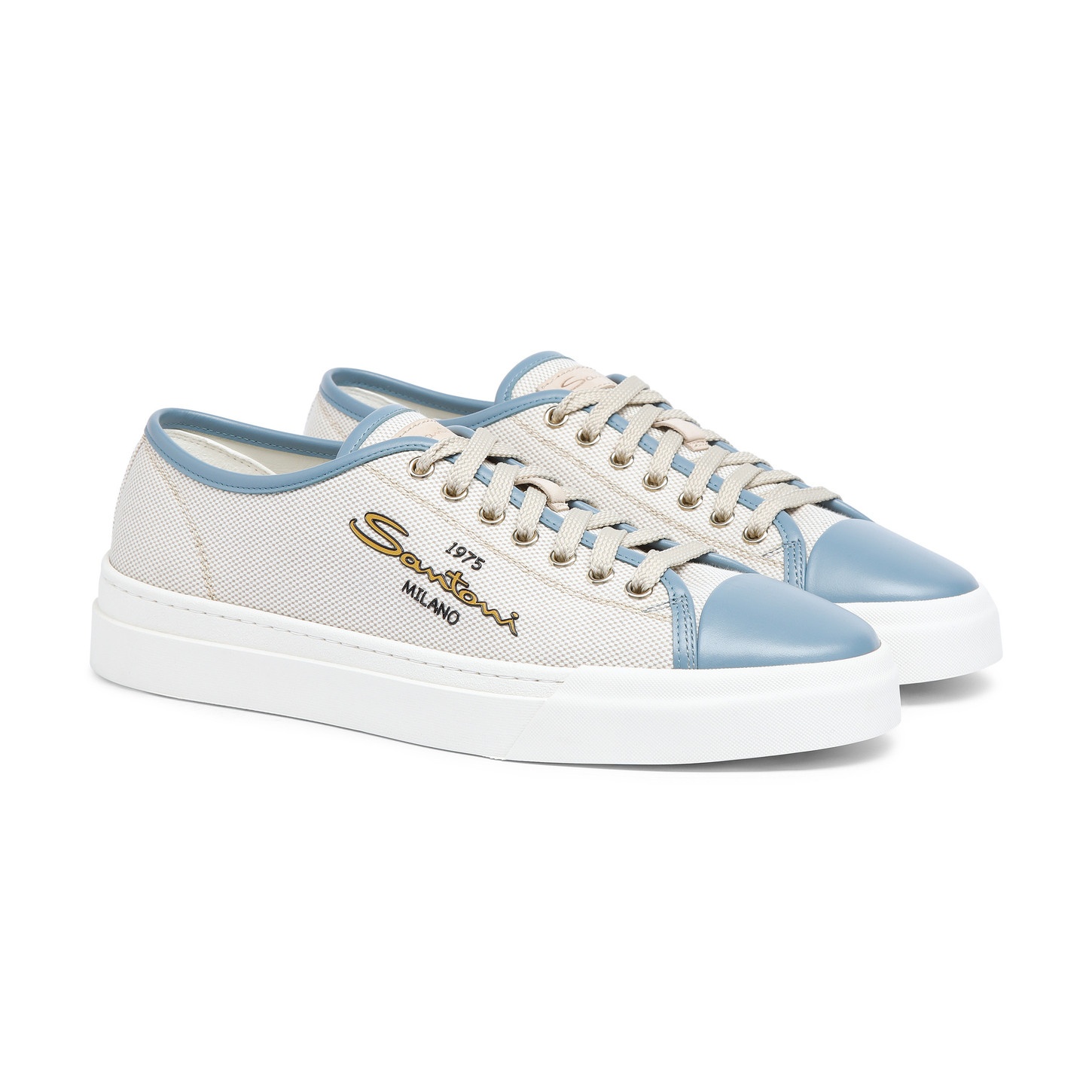 Men's blue leather and canvas sneaker - 3