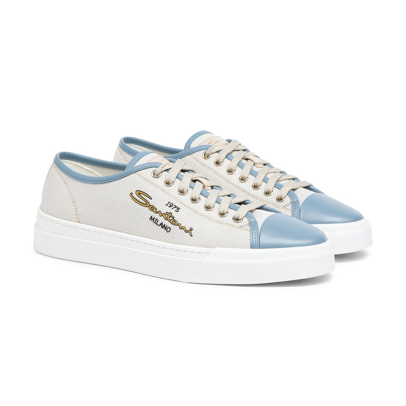Men's blue leather and canvas sneaker 3