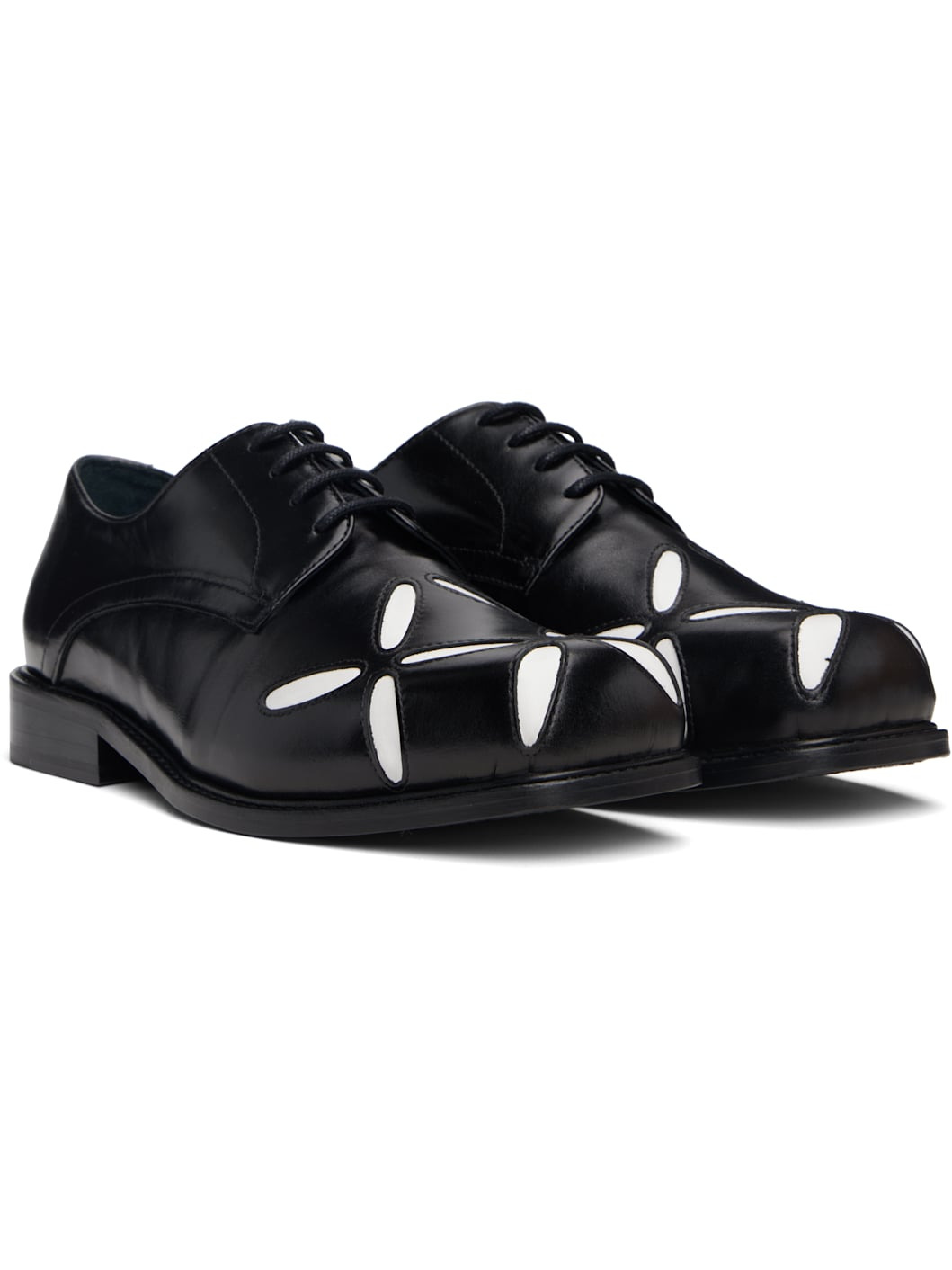 Black & White Slashed Square Toe Derbys - 4