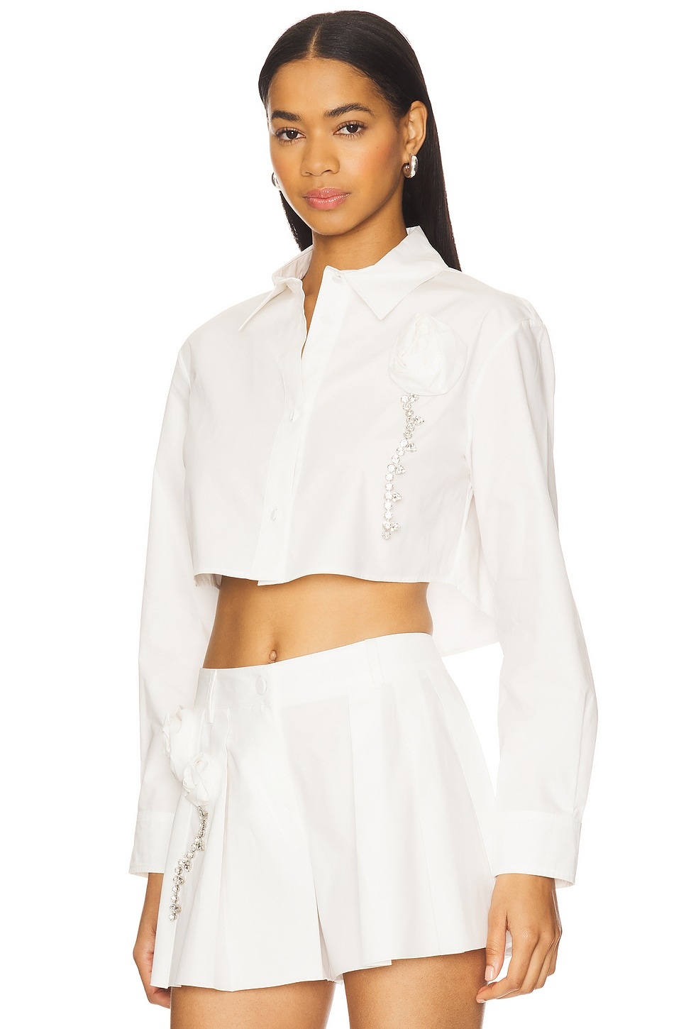 Crystal Rosette Poplin Cropped Shirt - 3