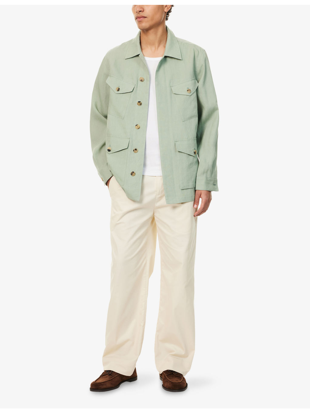 Patch-Pocket Long-Sleeve Linen Overshirt - 2