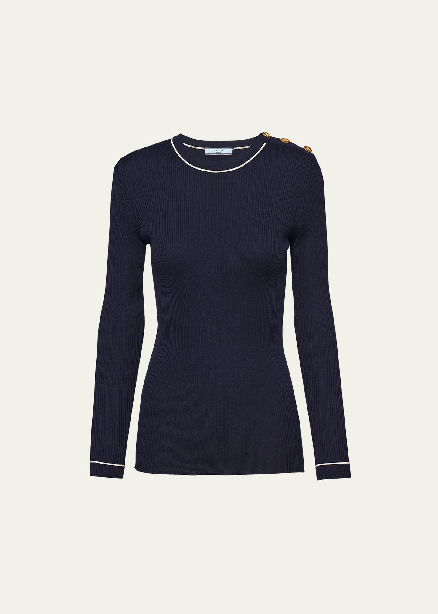 Silk Knit Top with Shoulder Buttons - 1