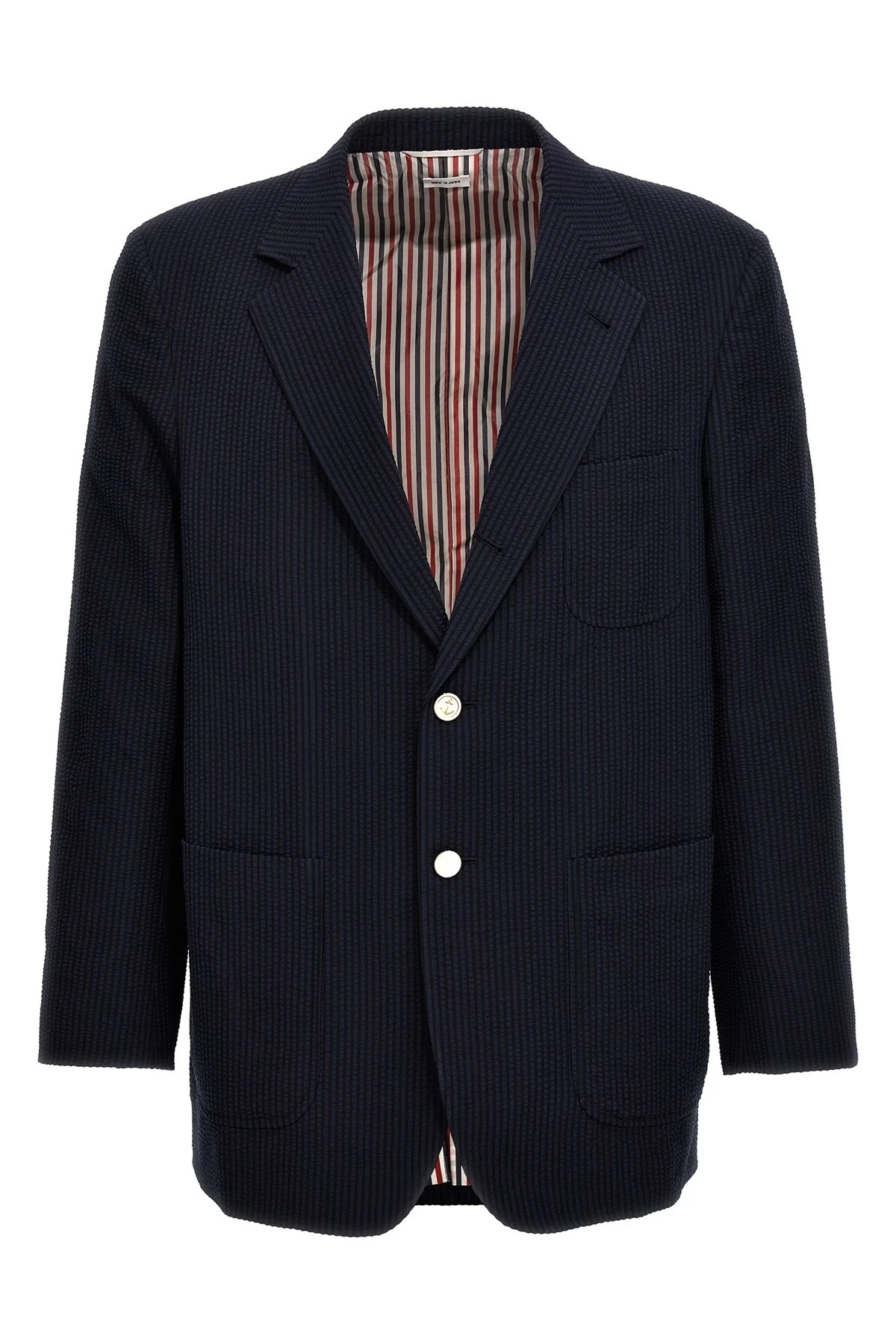 Single-Breasted Seersucker Blazer - 1