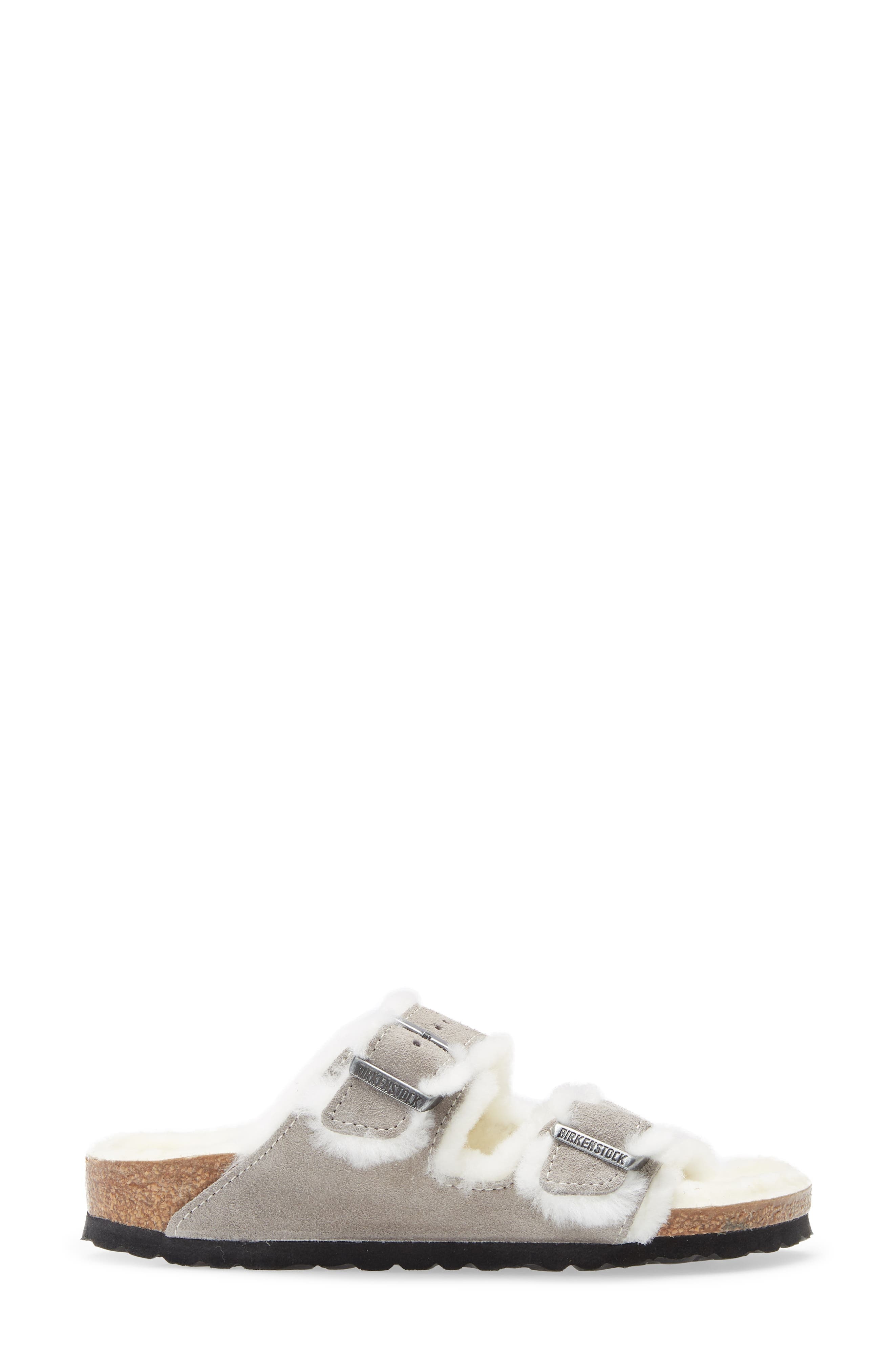 Birkenstock Arizona Genuine Shearling Lined Slide Sandal in Stone Coin Suede at Nordstrom - 3