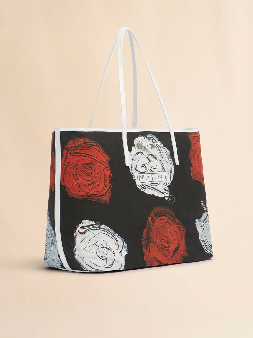 BLACK WHITE AND RED REVERSIBLE JANUS SHOPPING BAG WITH MERCURY PRINT - 6