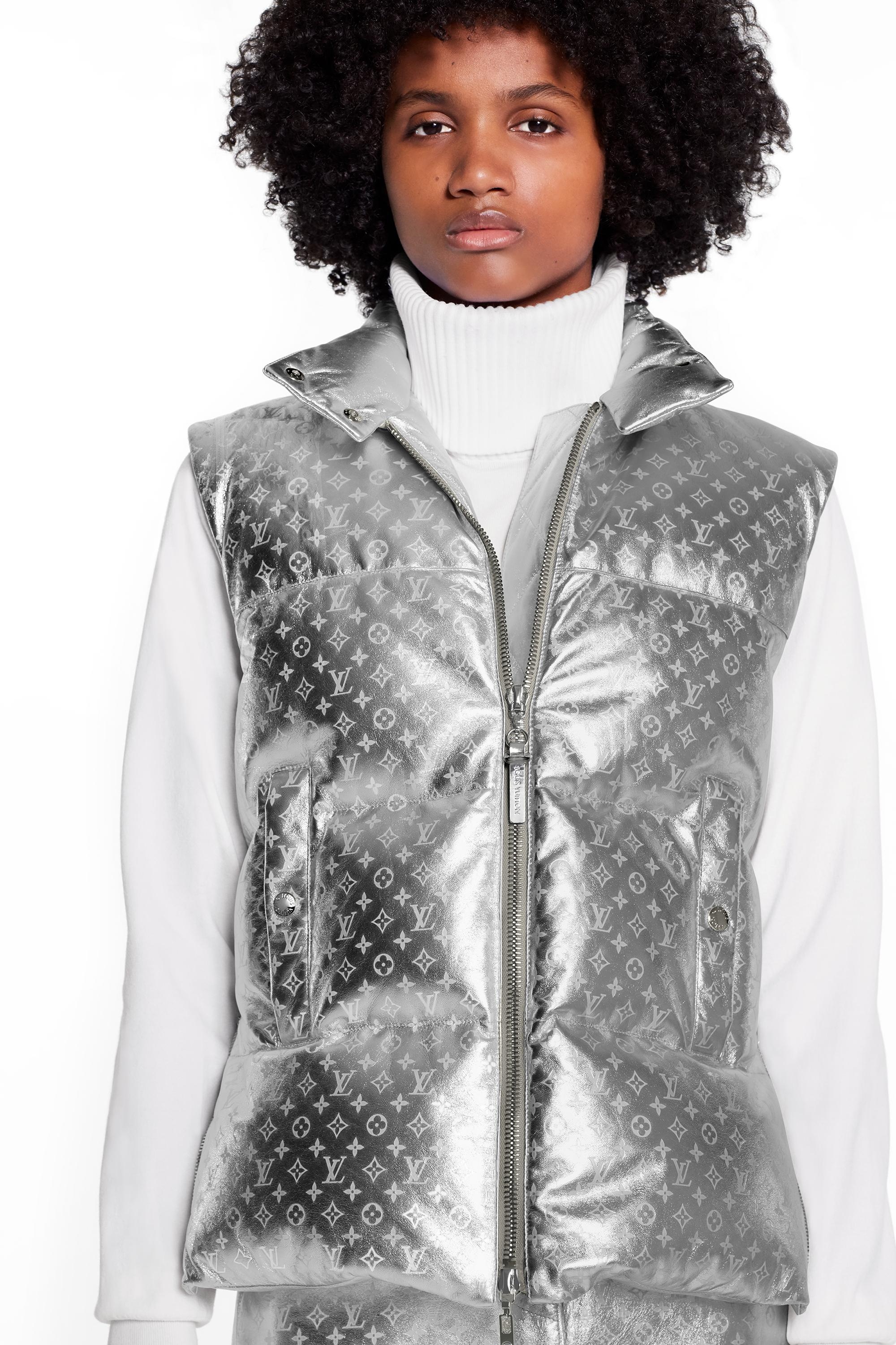 Embossed Monogram Silver Down Gilet - 2