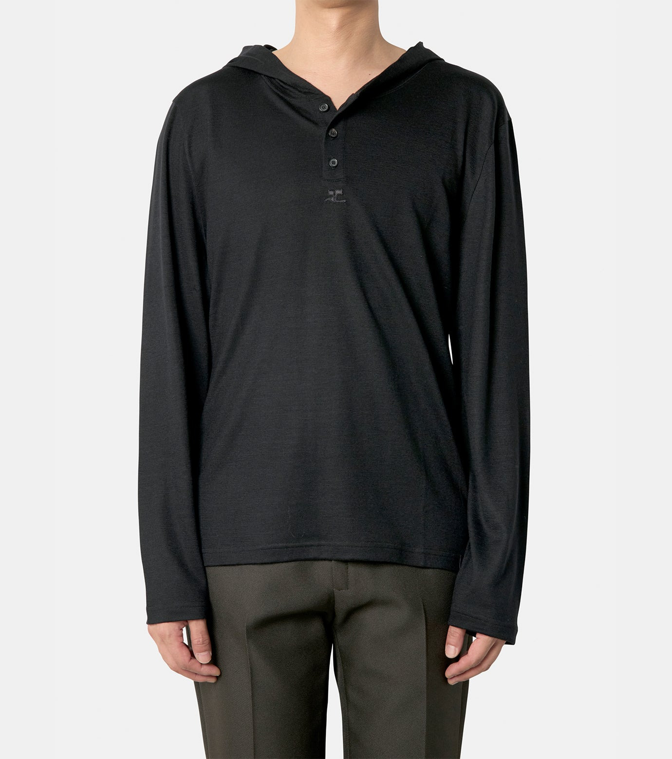 HOODED SNAPPED WOOL T-SHIRT - 2