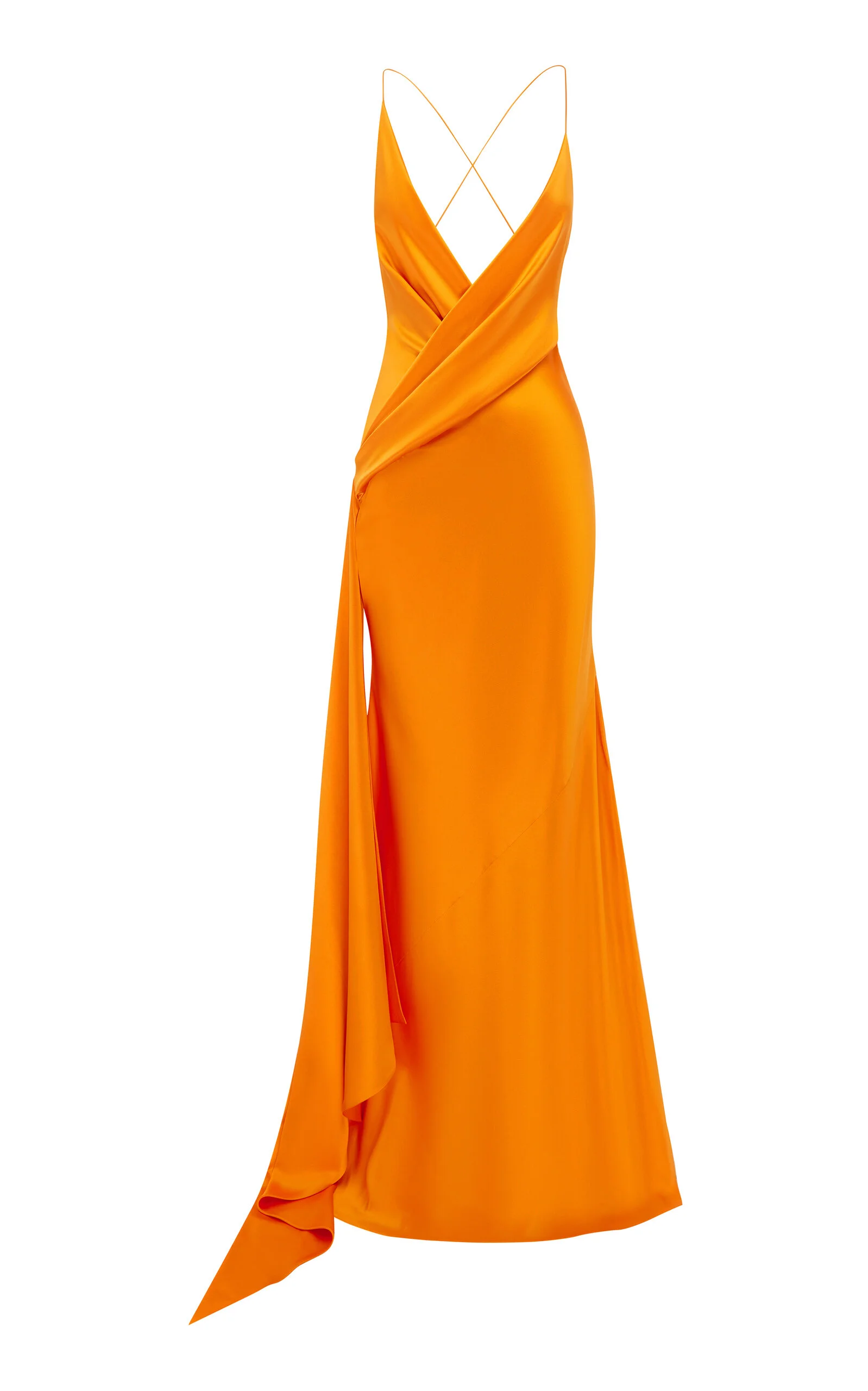 Bikini Wrap Asymmetric Gown W/ Sash In Silk Satin orange - 1