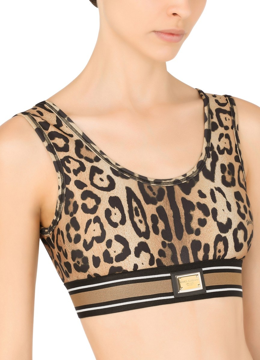 Leopard-print spandex/jersey crop top - 4
