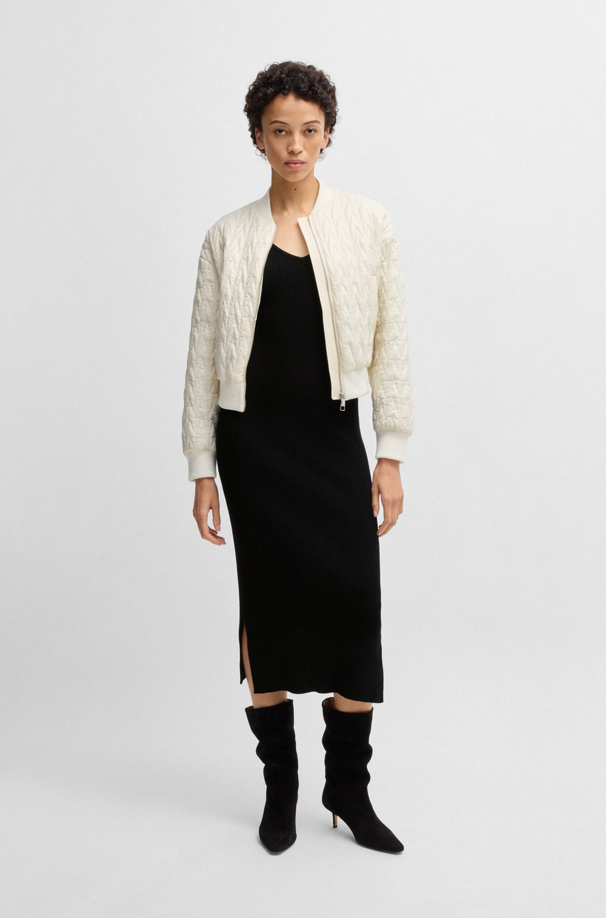 KNITTED DRESS WITH V NECKLINE IN STRETCH YARNS - 3