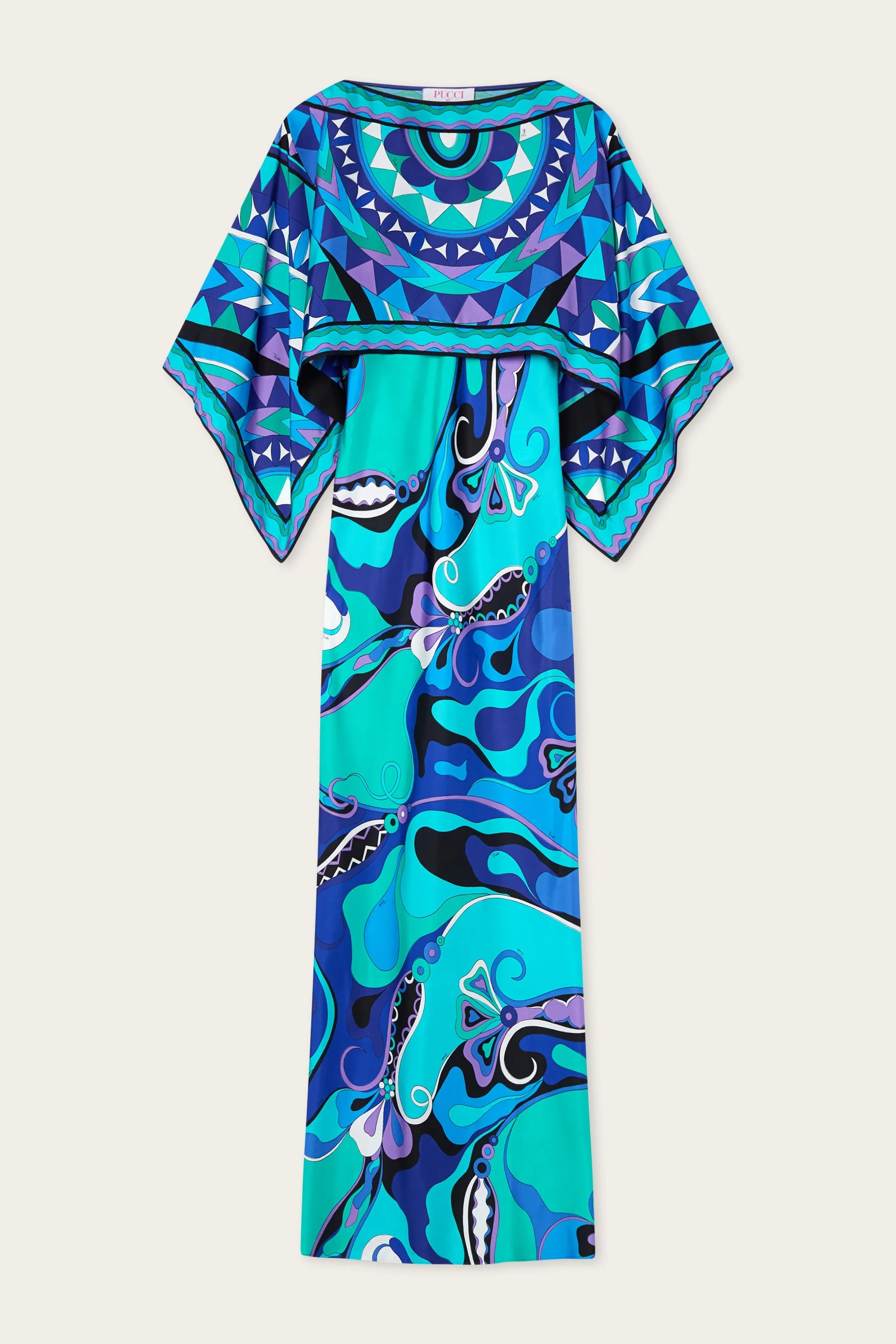 ORCHIDEE PRINT SILK DRESS WITH CAPE - 1