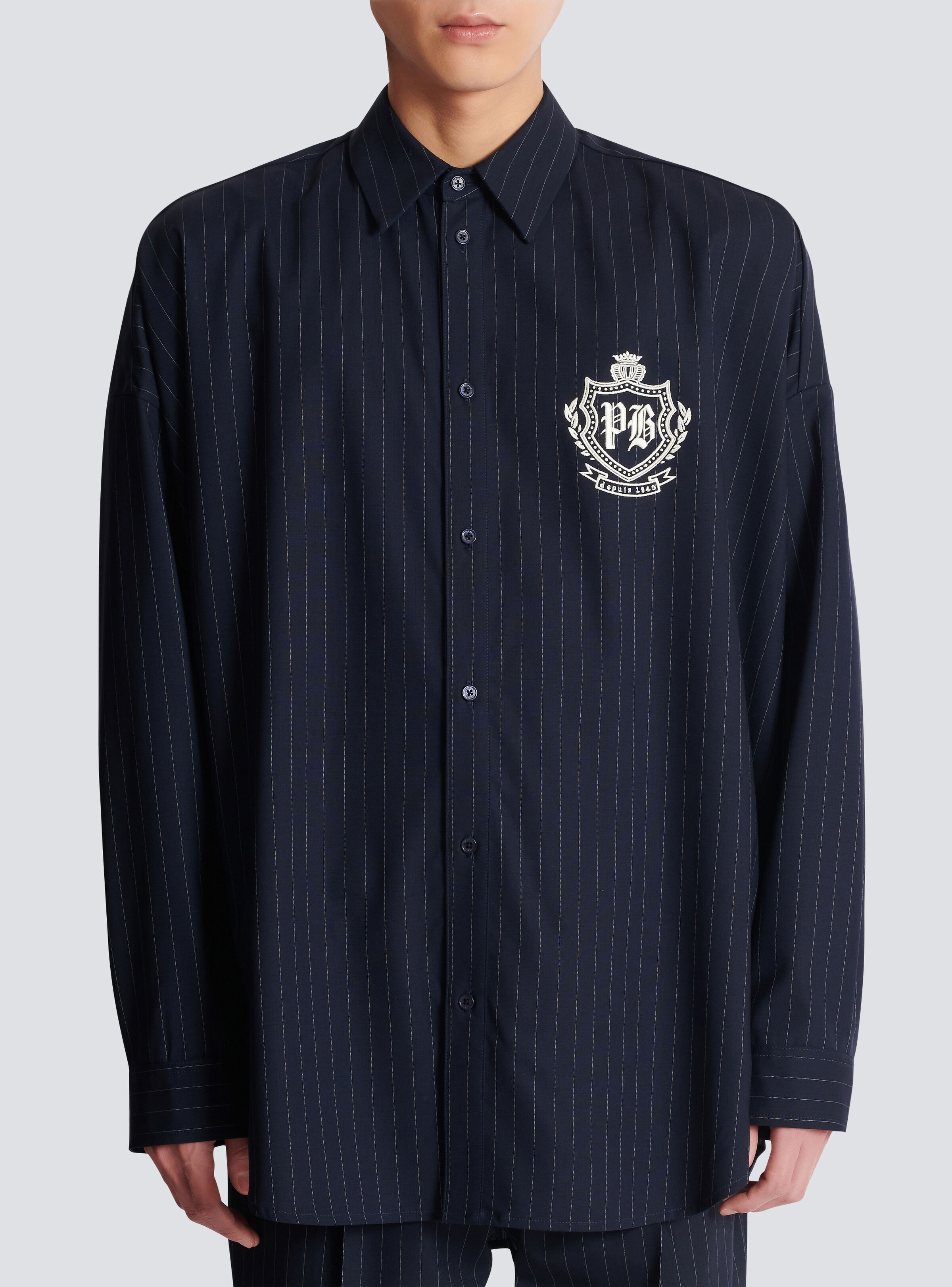 Striped wool College Emblem shirt - 5
