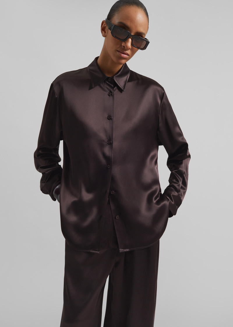 Peri Satin Shirt - Brown 4