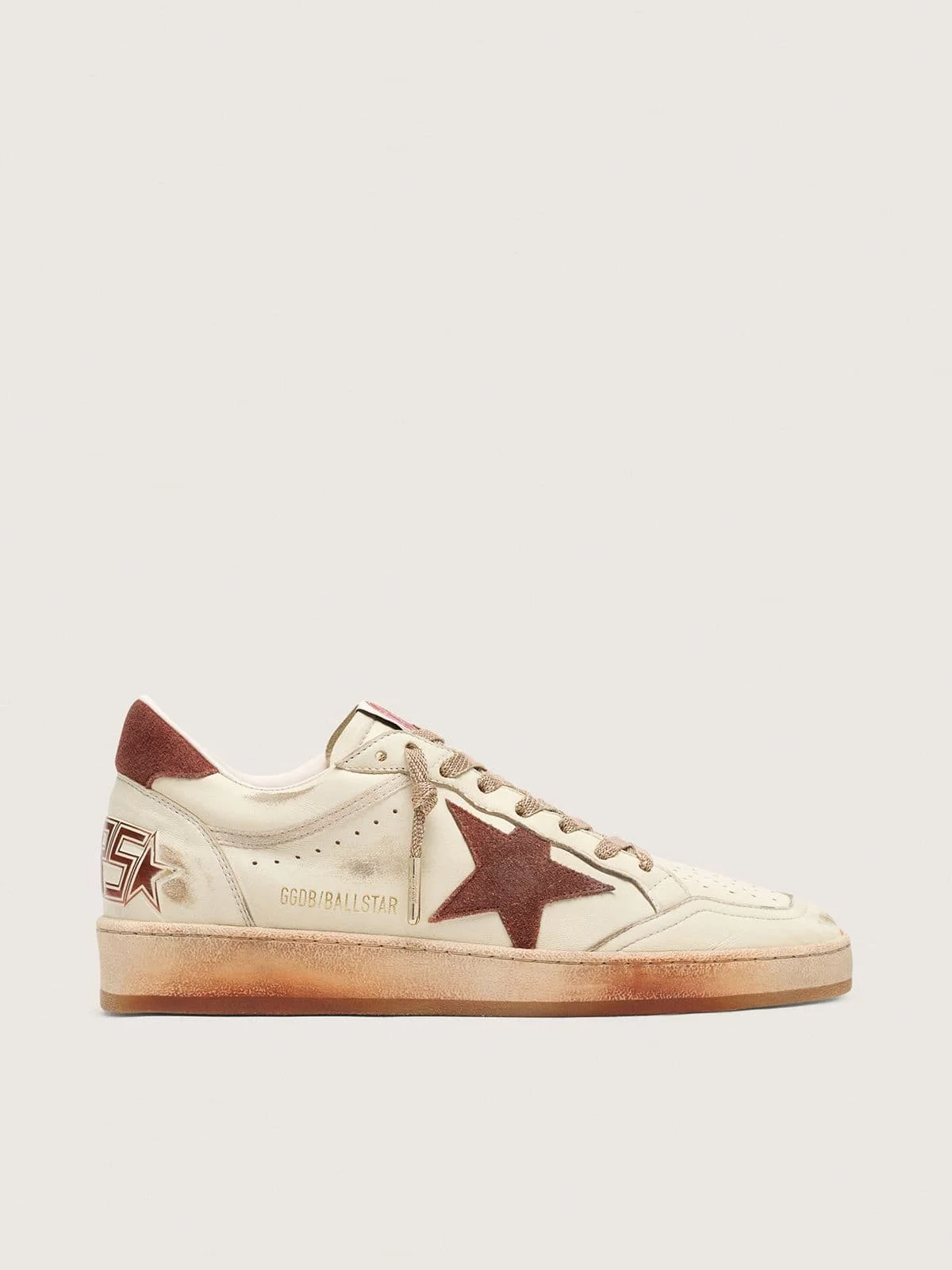 Women's Ball Star in white leather with rust leather star and heel tab - 1