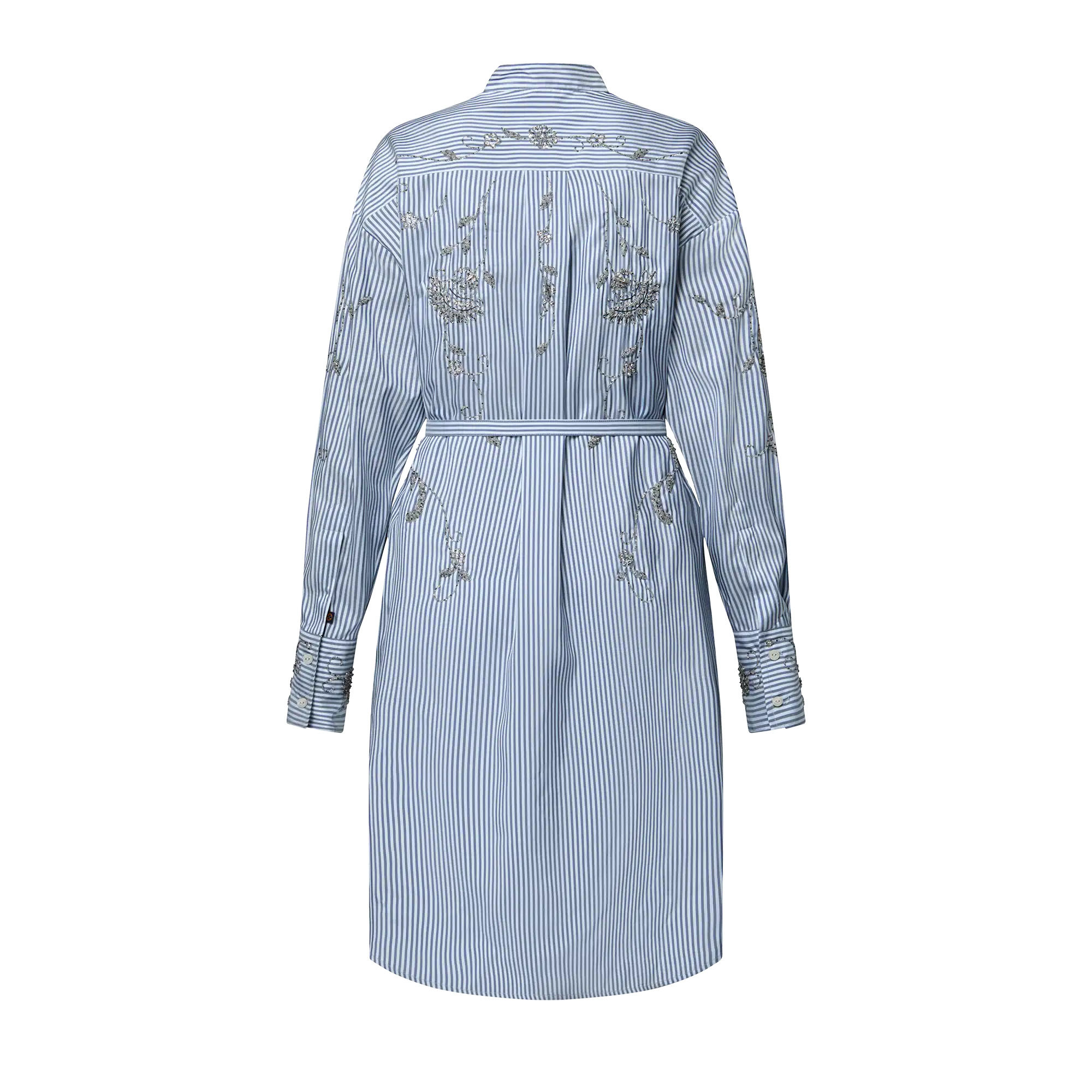 Bejeweled Floral Pinstripe Shirt Dress - 3