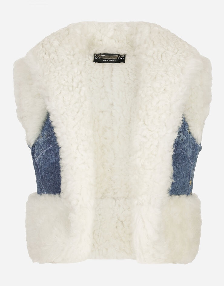 Denim and sheepskin gilet - 1