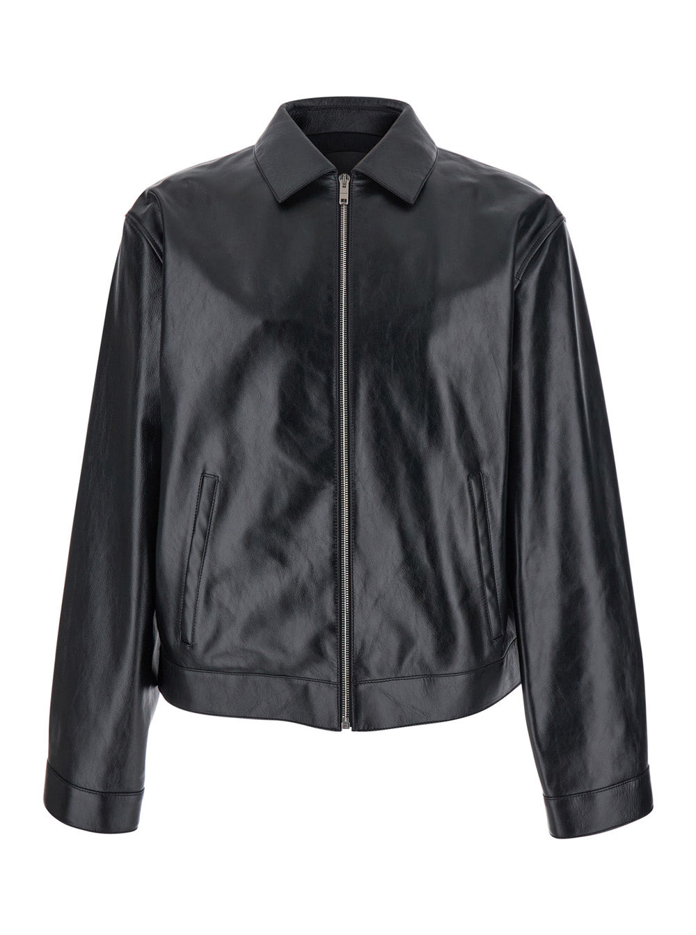 Givenchy Men Black Jacket With Logo Patch On The Back In Leather Man - 1