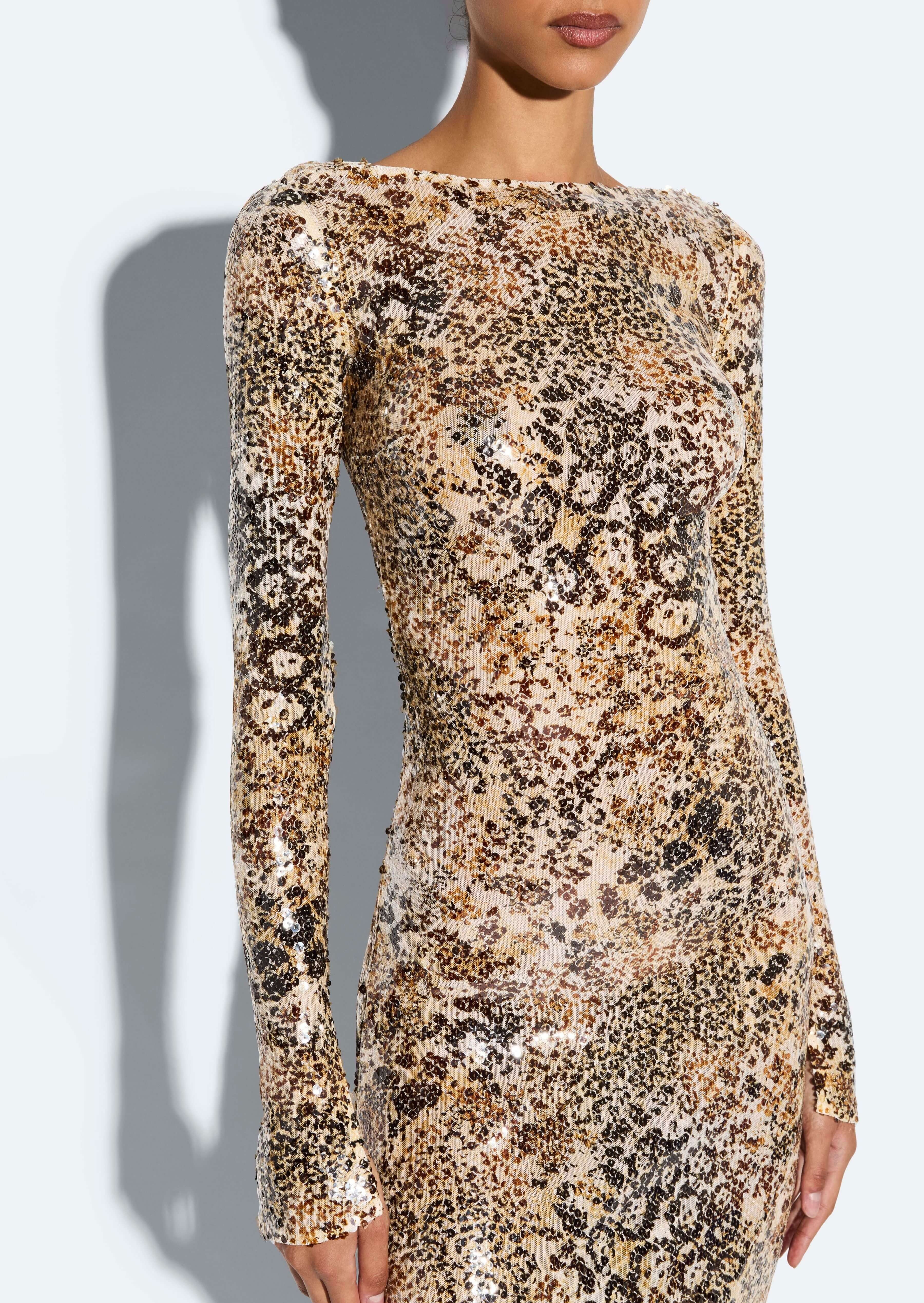 Leopard Sequin Boatneck Gown - 4