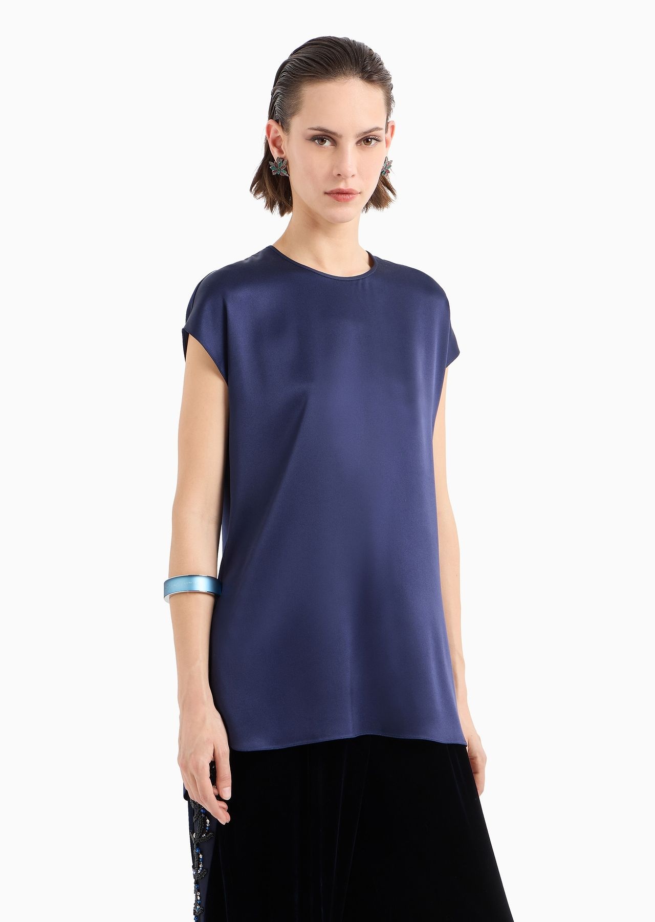 Long blouse in silk double satin - 2