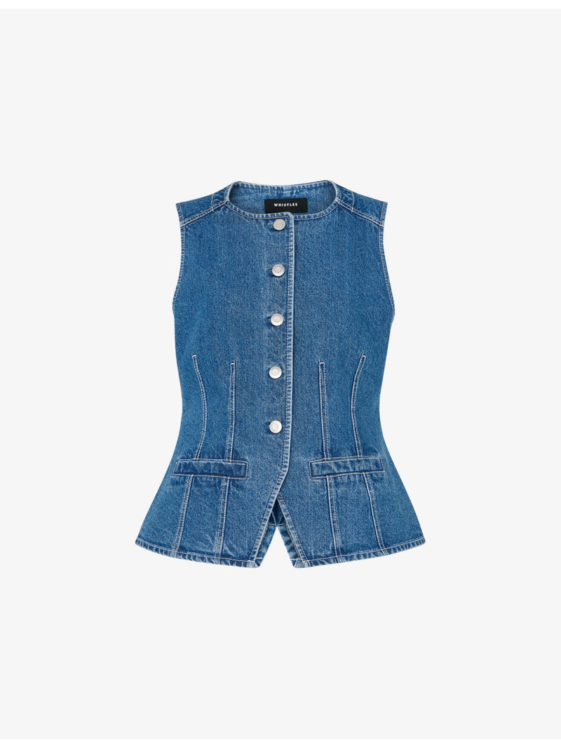 Round-Neck Slim-Fit Denim Waistcoat 1