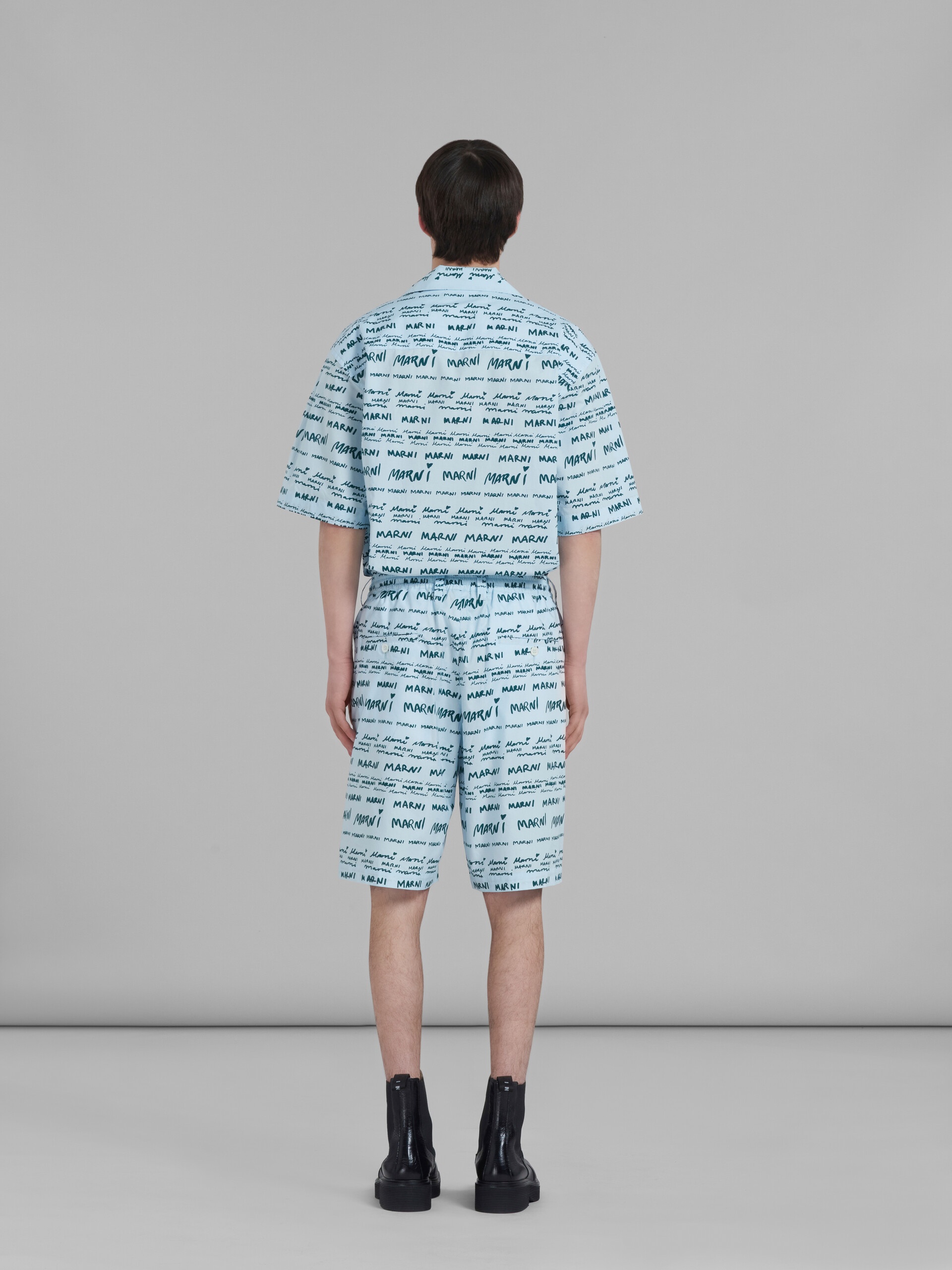 ICE BLUE POPLIN SHORTS WITH MEGA MARNI PRINT - 3