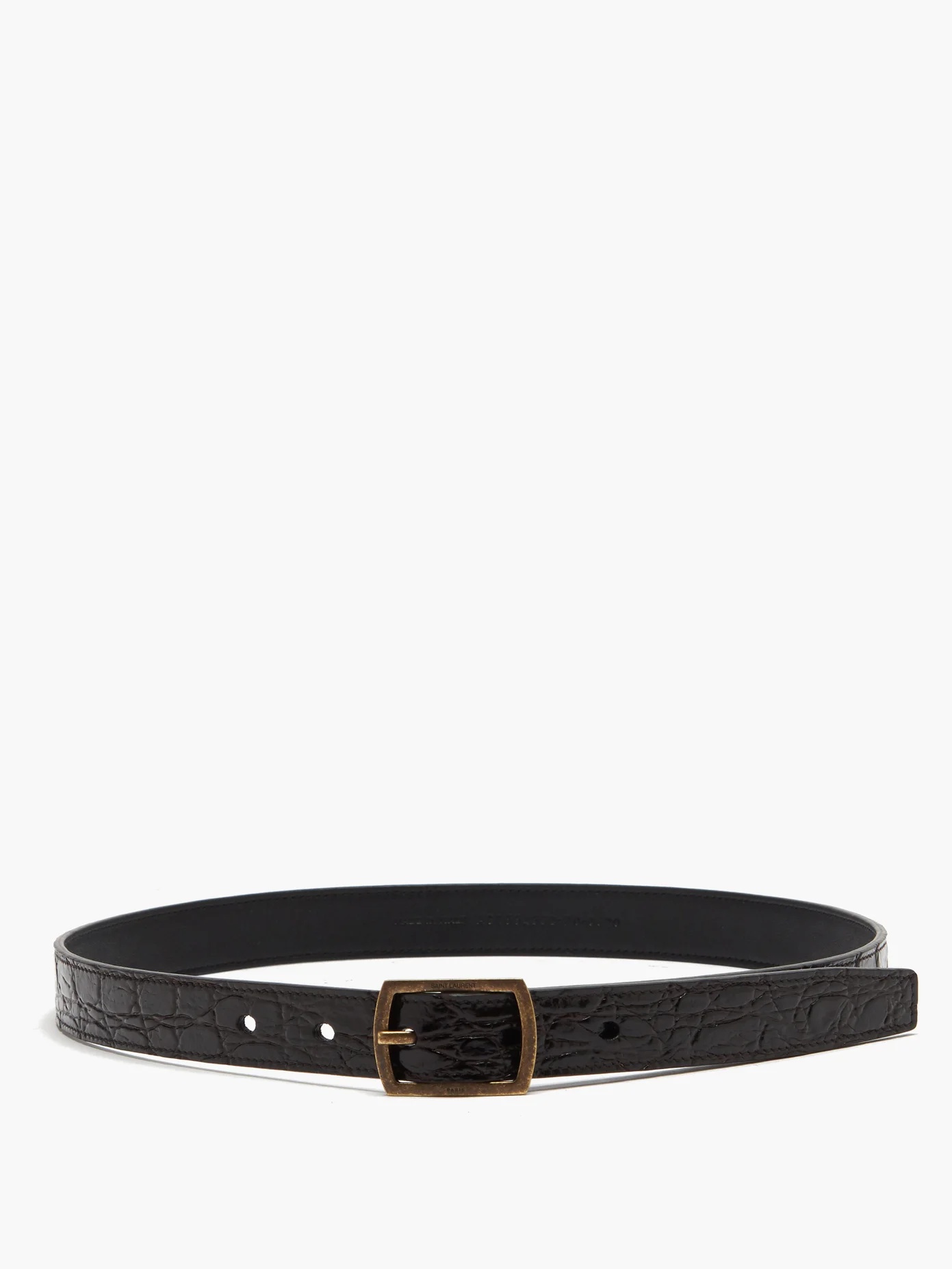 Crocodile-effect brown leather skinny belt - 5