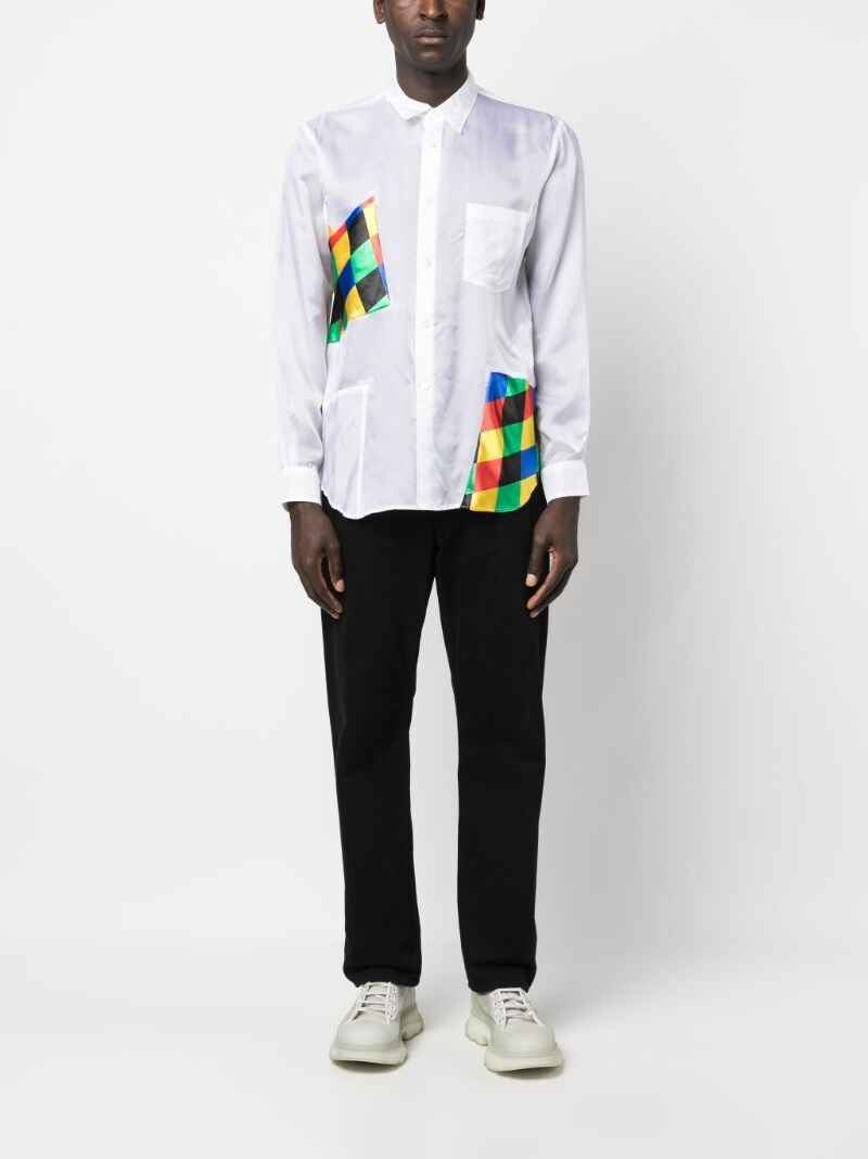 patchwork-detail long-sleeve shirt - 2