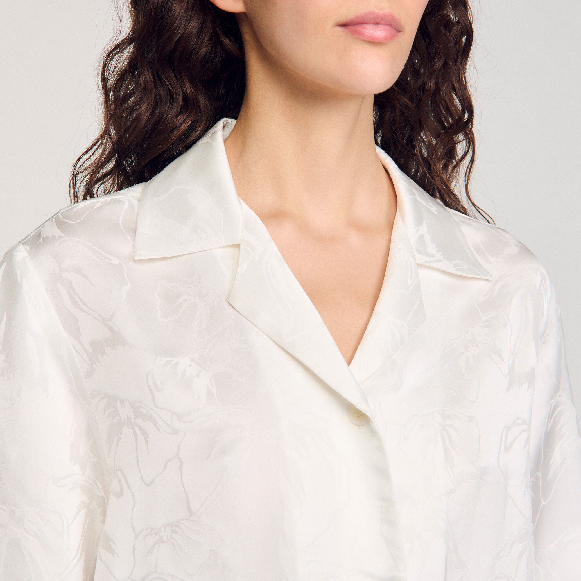 CROPPED SHIRT WITH JACQUARD FLOWERS - 3
