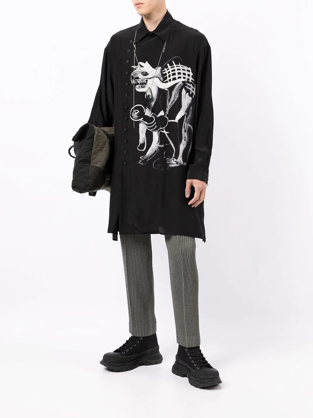 oversized graphic-print silk shirt - 2