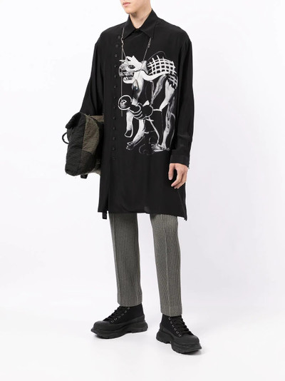 Yohji Yamamoto oversized graphic-print silk shirt outlook