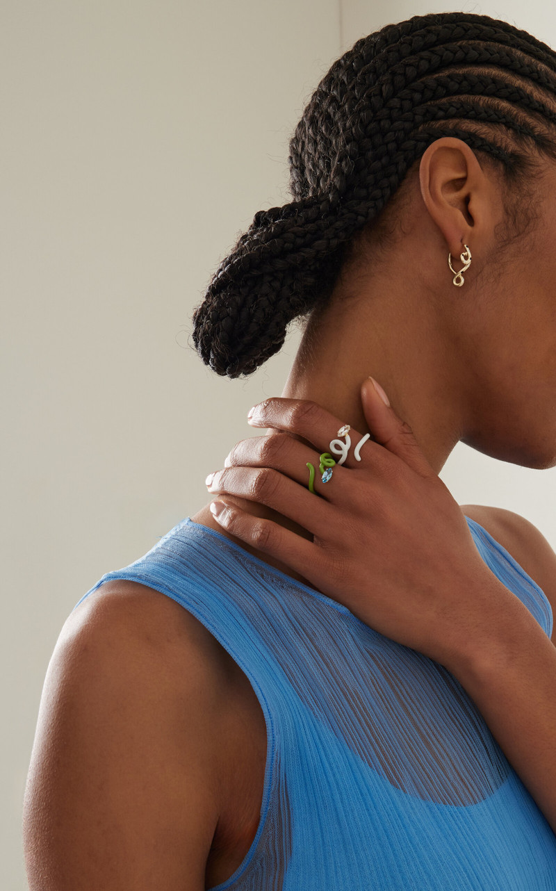 BEA BONGIASCA Double Wave Enameled 9K Yellow Gold Diamond Hoop Earrings black outlook