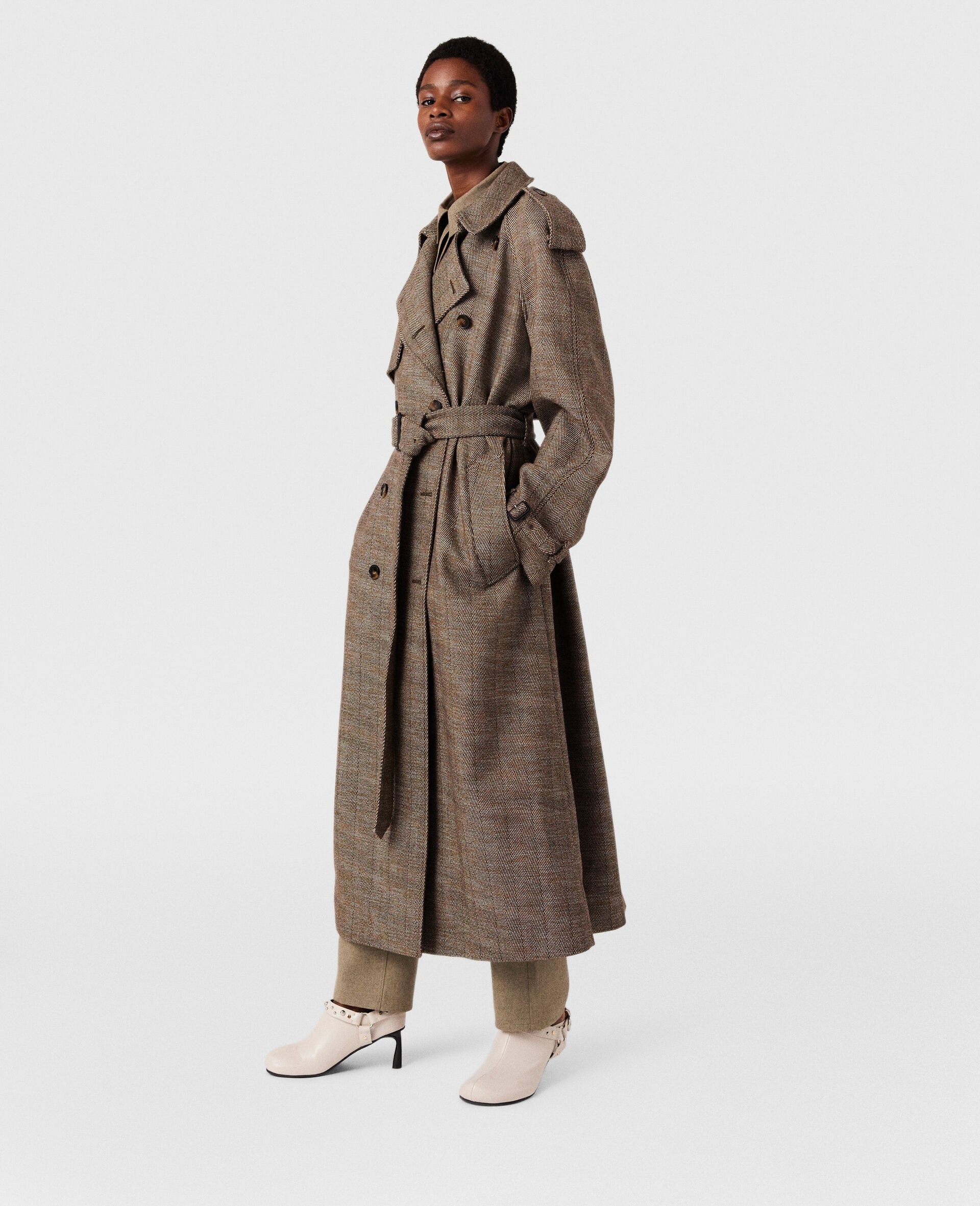 Belted Check Trench Coat - 2