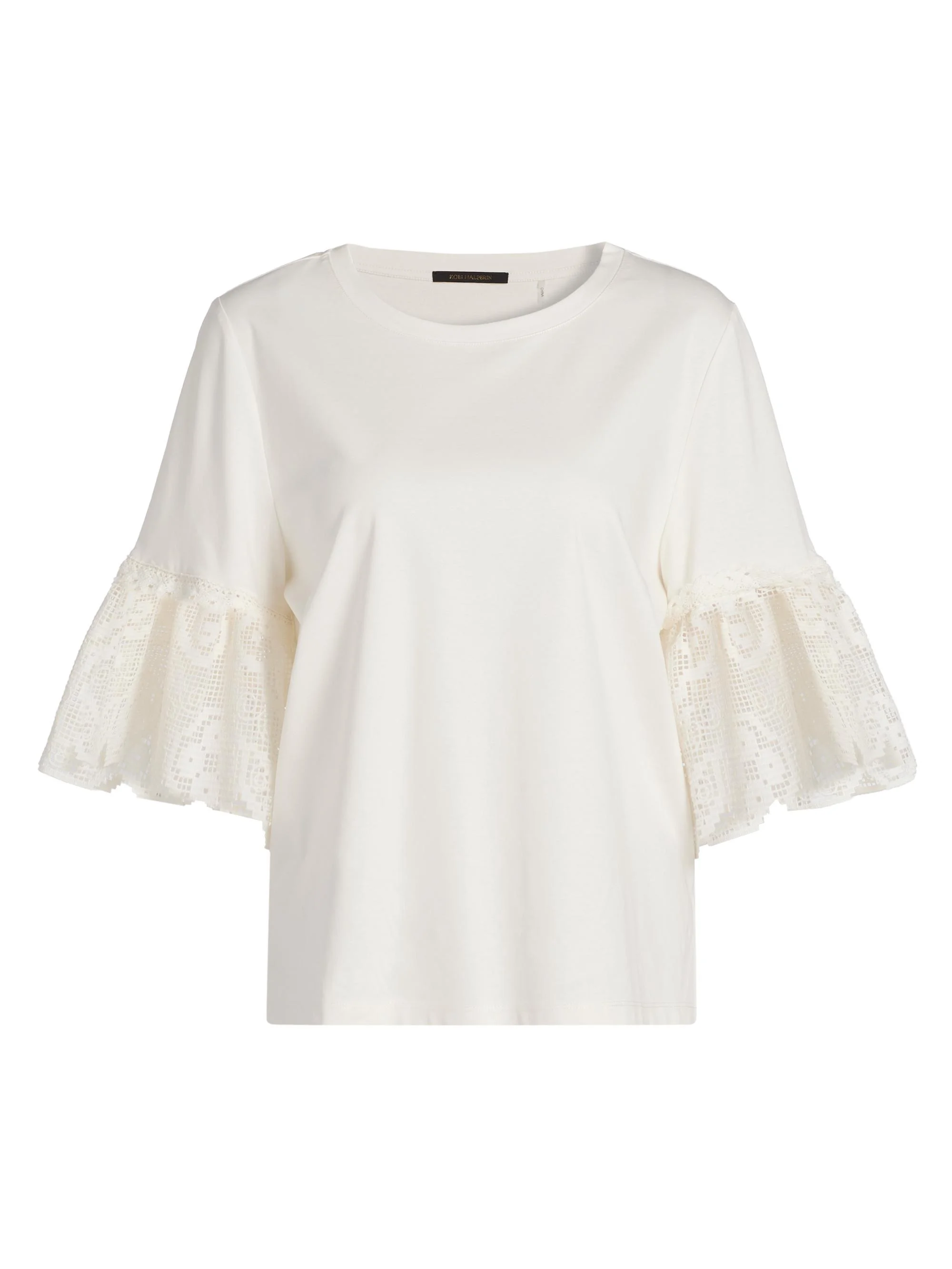 Women's Amanda Lace-Trimmed Cotton T-Shirt - Ivory - 1