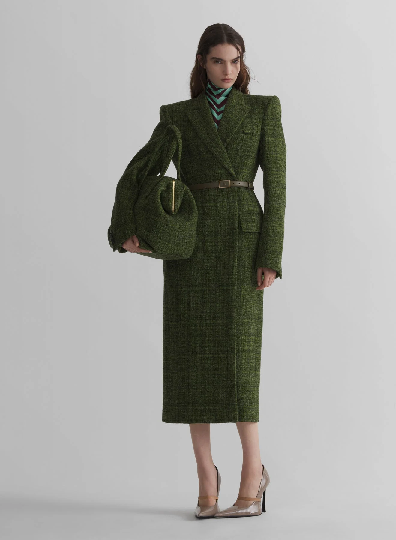 green tweed hourglass coat - 1