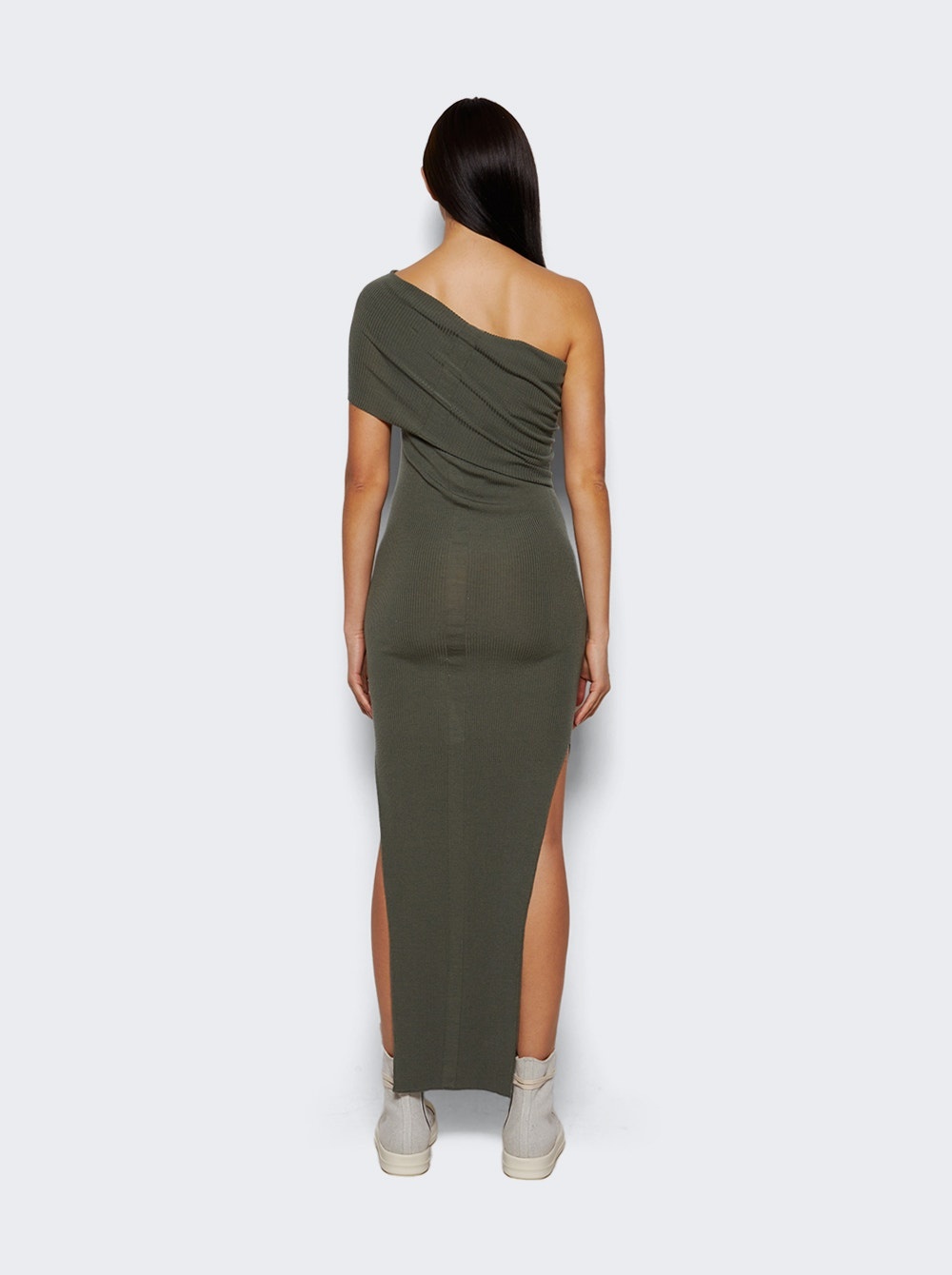 Ribbed One-Shoulder Dress Moss Green - 5