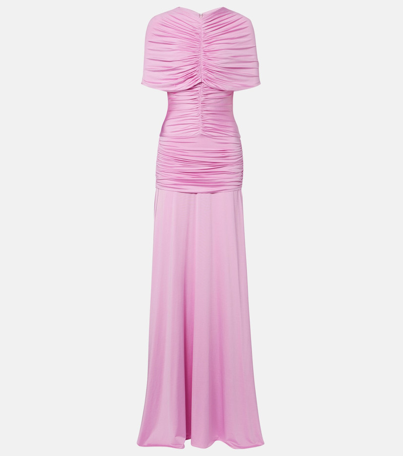 Caped ruched jersey maxi dress 1
