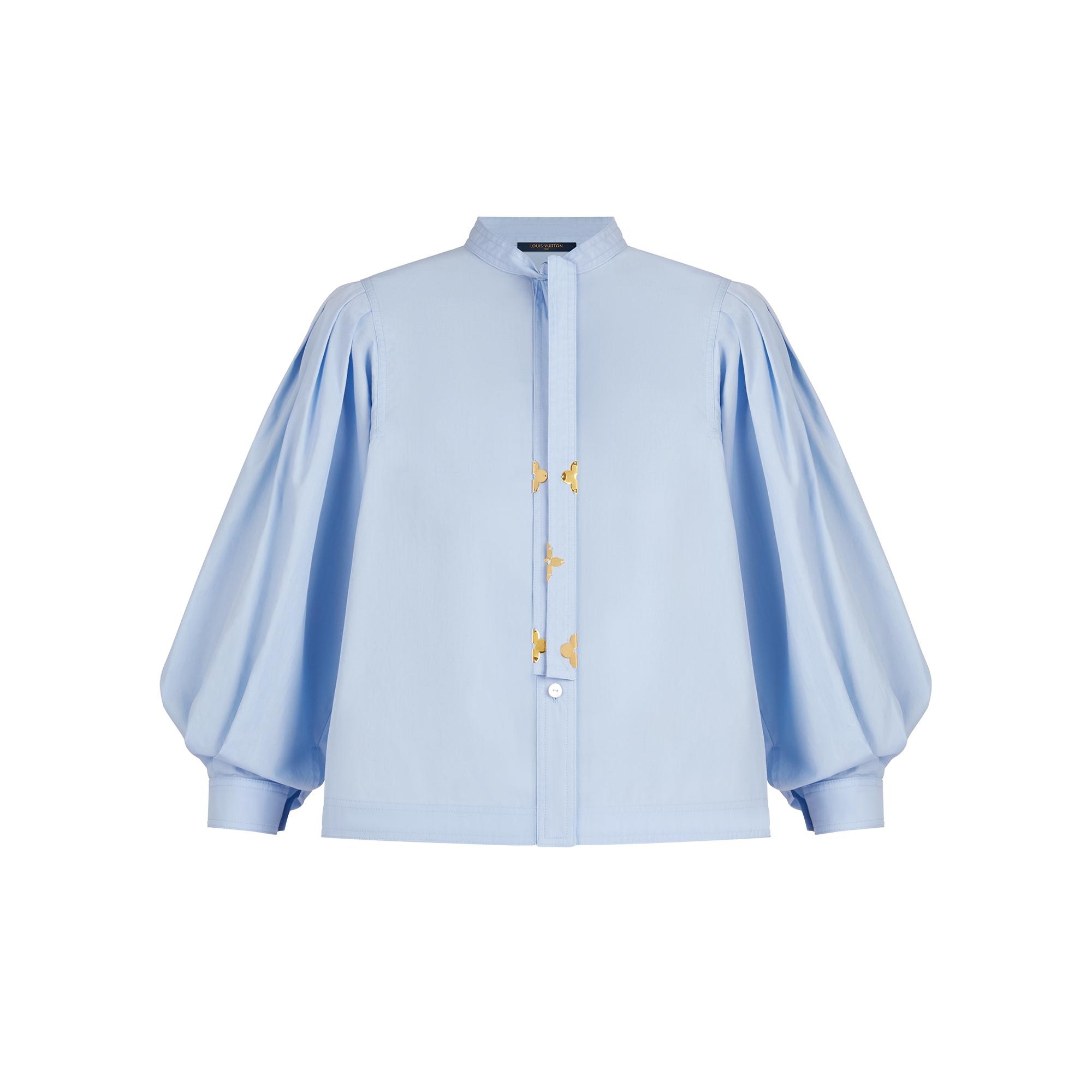 Puff Sleeve Shirt with Monogram Flower Lavaliere - 1