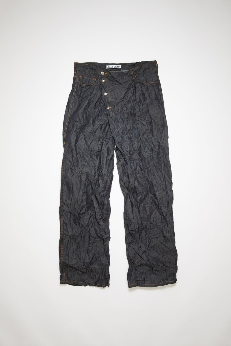 Relaxed fit crinkled denim trousers - Indigo blue 1