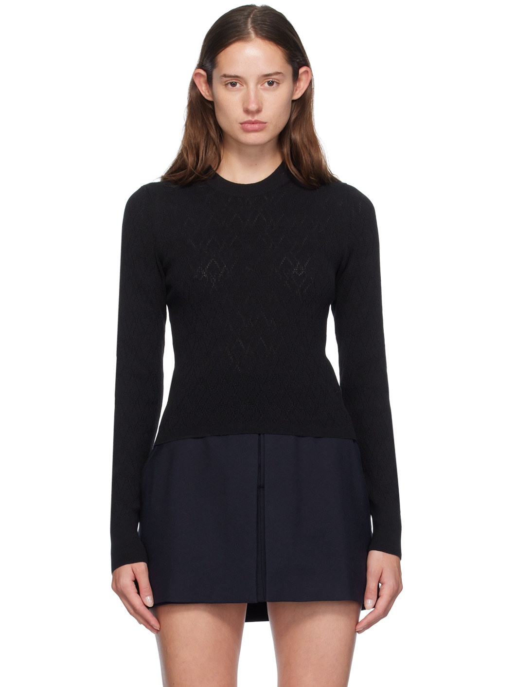 Black Pointelle Sweater - 1