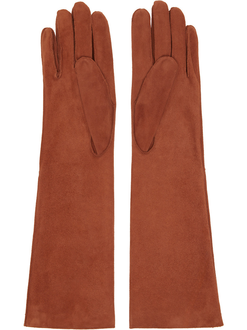 Lanvin Brown Long Slim Suede Gloves outlook