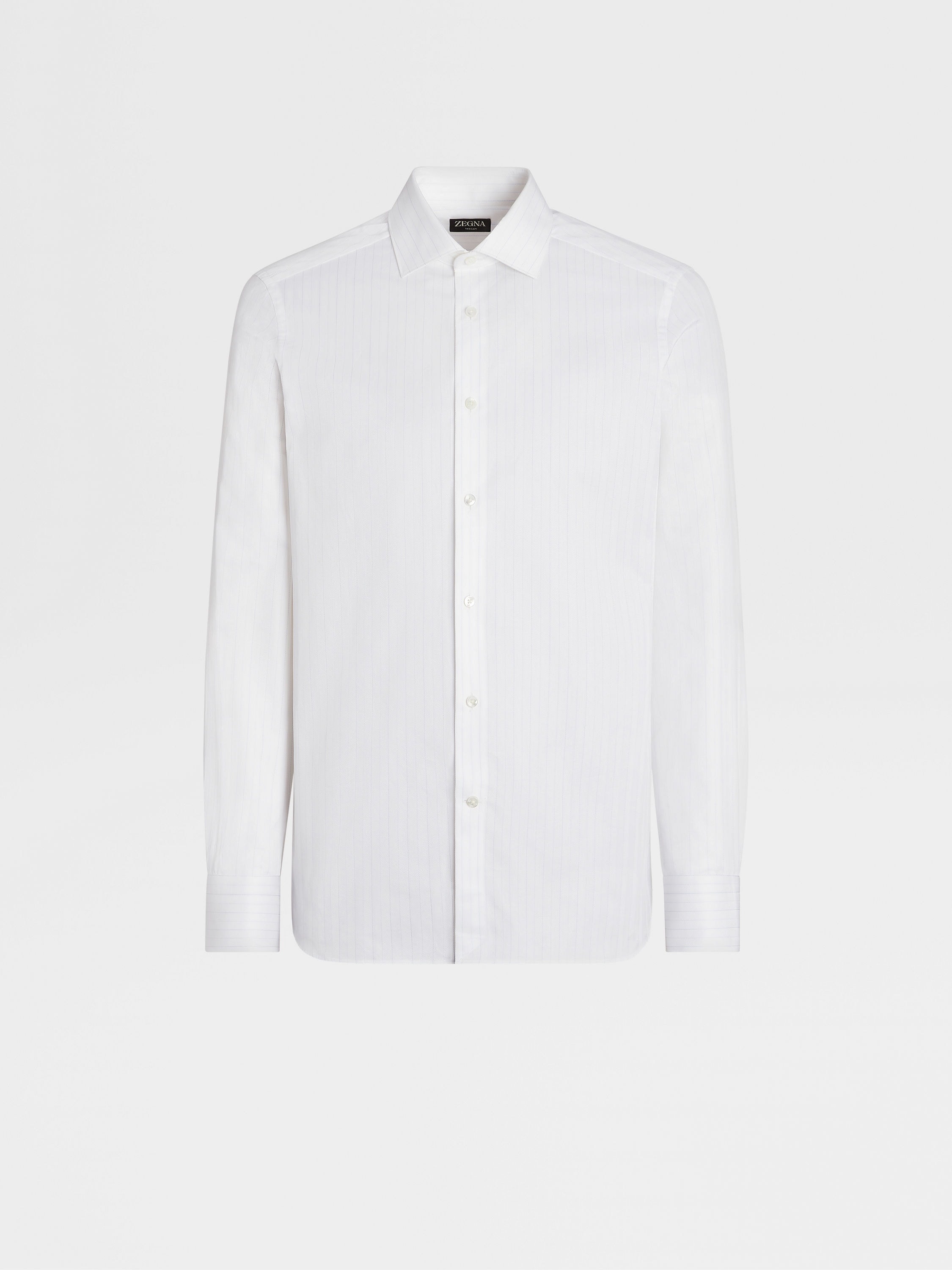 WHITE NAVY BLUE AND LIGHT BLUE TRECAPI COTTON STRUCTURED STRIPED SHIRT - 1