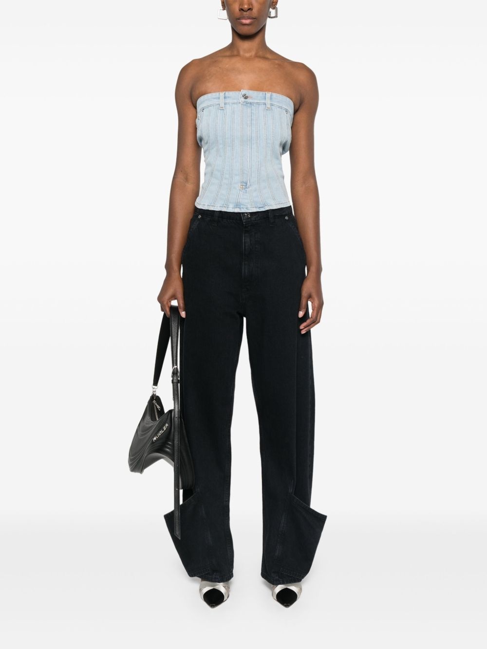denim stitch-detailed top - 2