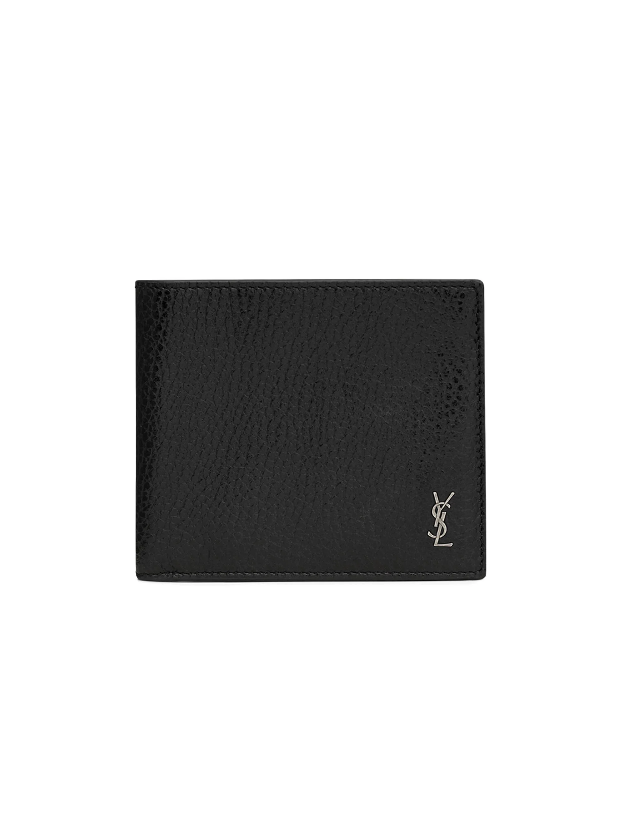 Men's Tiny Cassandre East-West Wallet in Grained Leather - Black - 1