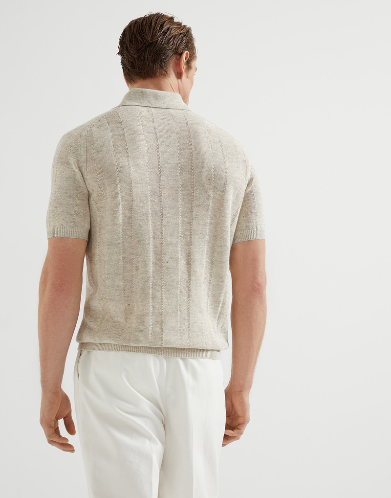 Brunello Cucinelli Linen and cotton textured rib short sleeve knit shirt outlook