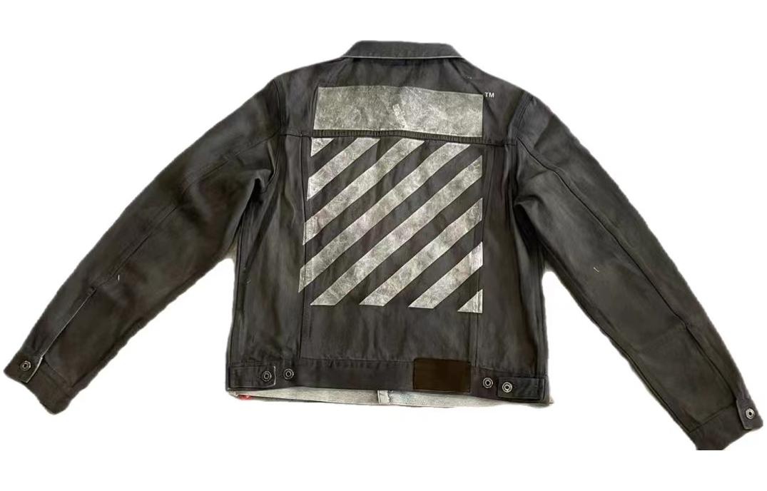 Off-White Alphabet Patterned Turn Down Collar Denim Jacket 'Grey' OMYE079C99DEN0044001SD - 2