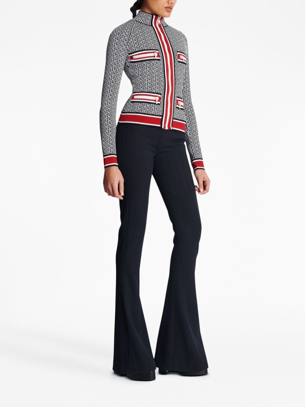 monogram-jacquard zip-up cardigan - 3