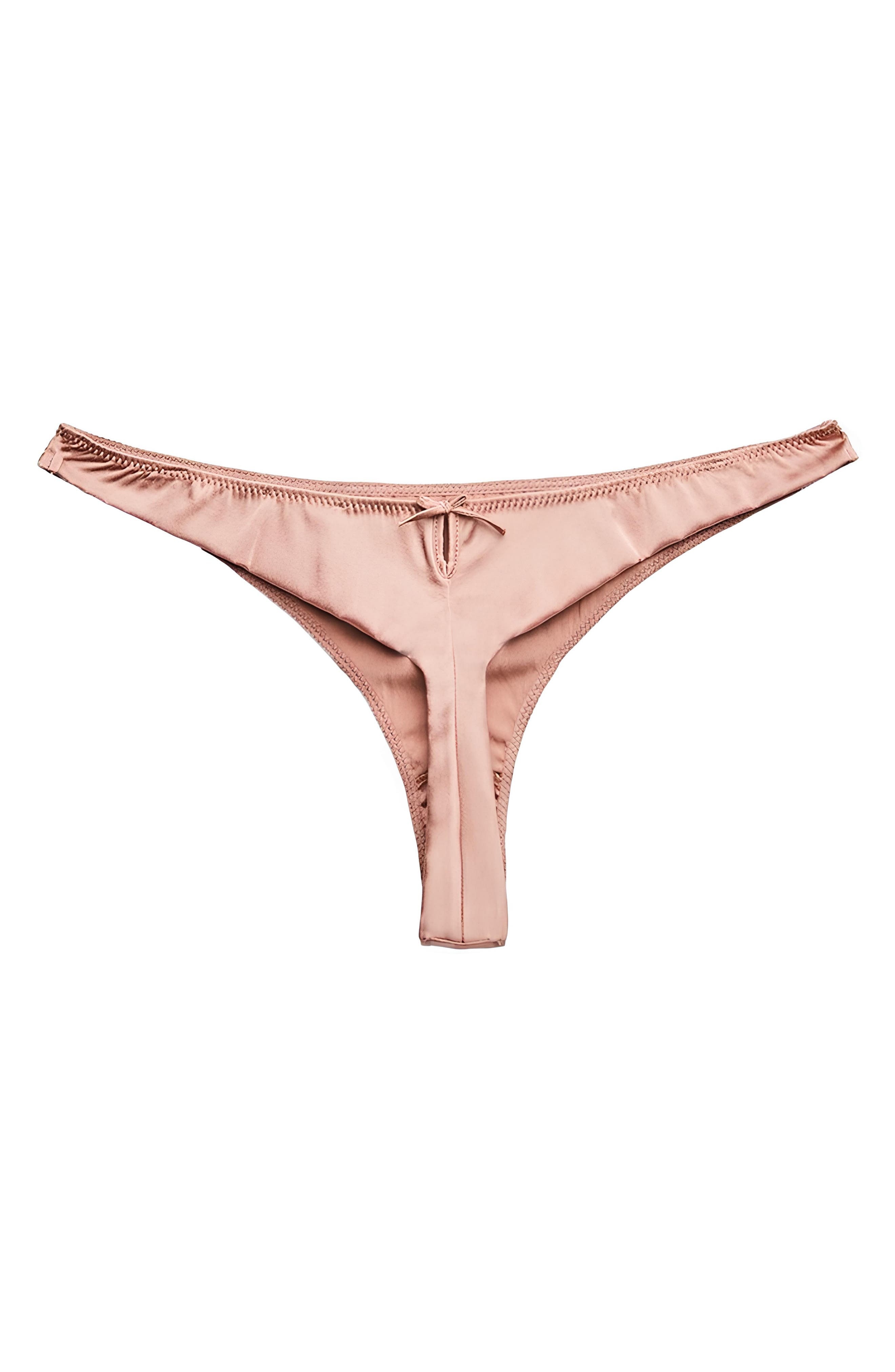 Fleur Du Mal Luxe Silk Blend Thong in Tan at Nordstrom - 4