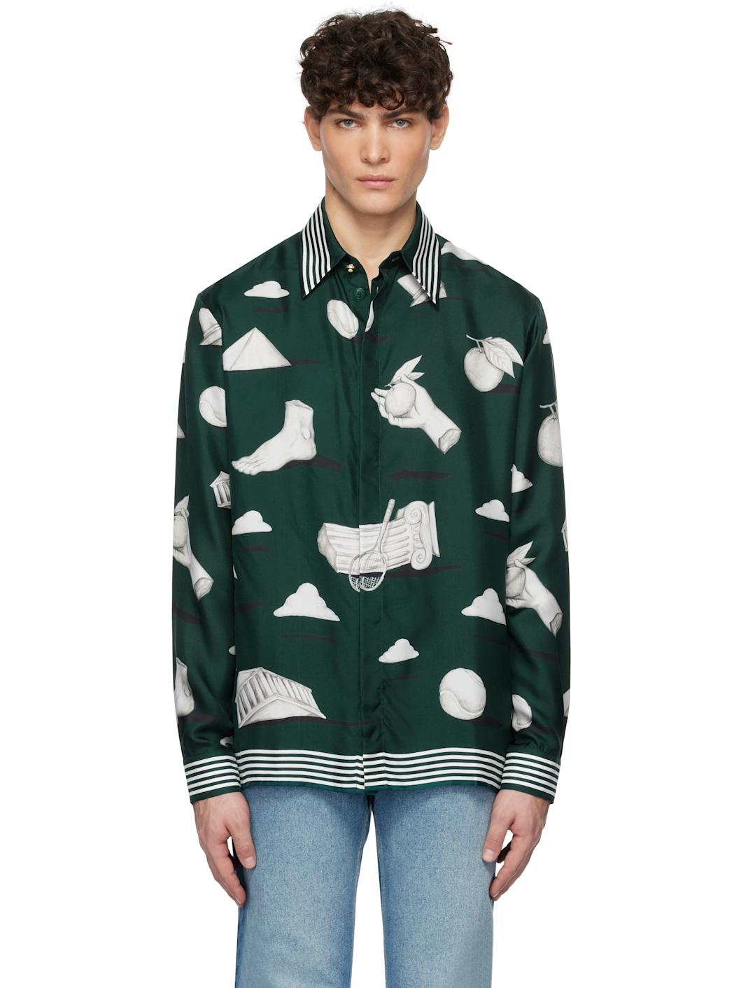 Green Classic Collar Long Sleeve Shirt - 1